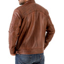 Men’s Vintage Brown Diamond Lambskin Waxed Leather Biker Jacket