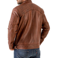 Men’s Vintage Brown Diamond Lambskin Waxed Leather Biker Jacket