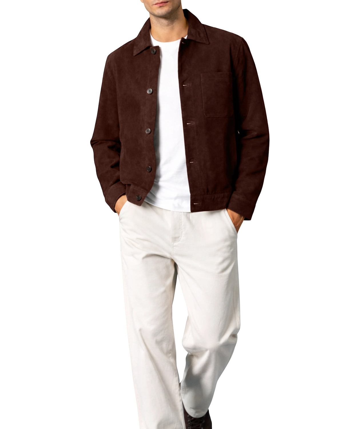 Suede Leather Button Up Relaxed Shirt