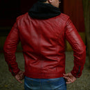 Jild Casual Hooded Vintage Leather Jacket Men with Removable Hood