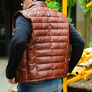 Jild Leather Puffer Vest with Removable Hood