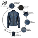 Café Racer Leather Jacket Women - Zip Up Moto Biker Style Casual Fashion Real Lambskin Women's Leather Jacket