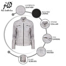 Café Racer Leather Jacket Women - Zip Up Moto Biker Style Casual Fashion Real Lambskin Women's Leather Jacket
