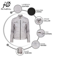 Café Racer Leather Jacket Women - Zip Up Moto Biker Style Casual Fashion Real Lambskin Women's Leather Jacket