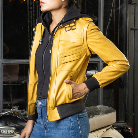 Womens Removable Hooded Leather Jacket