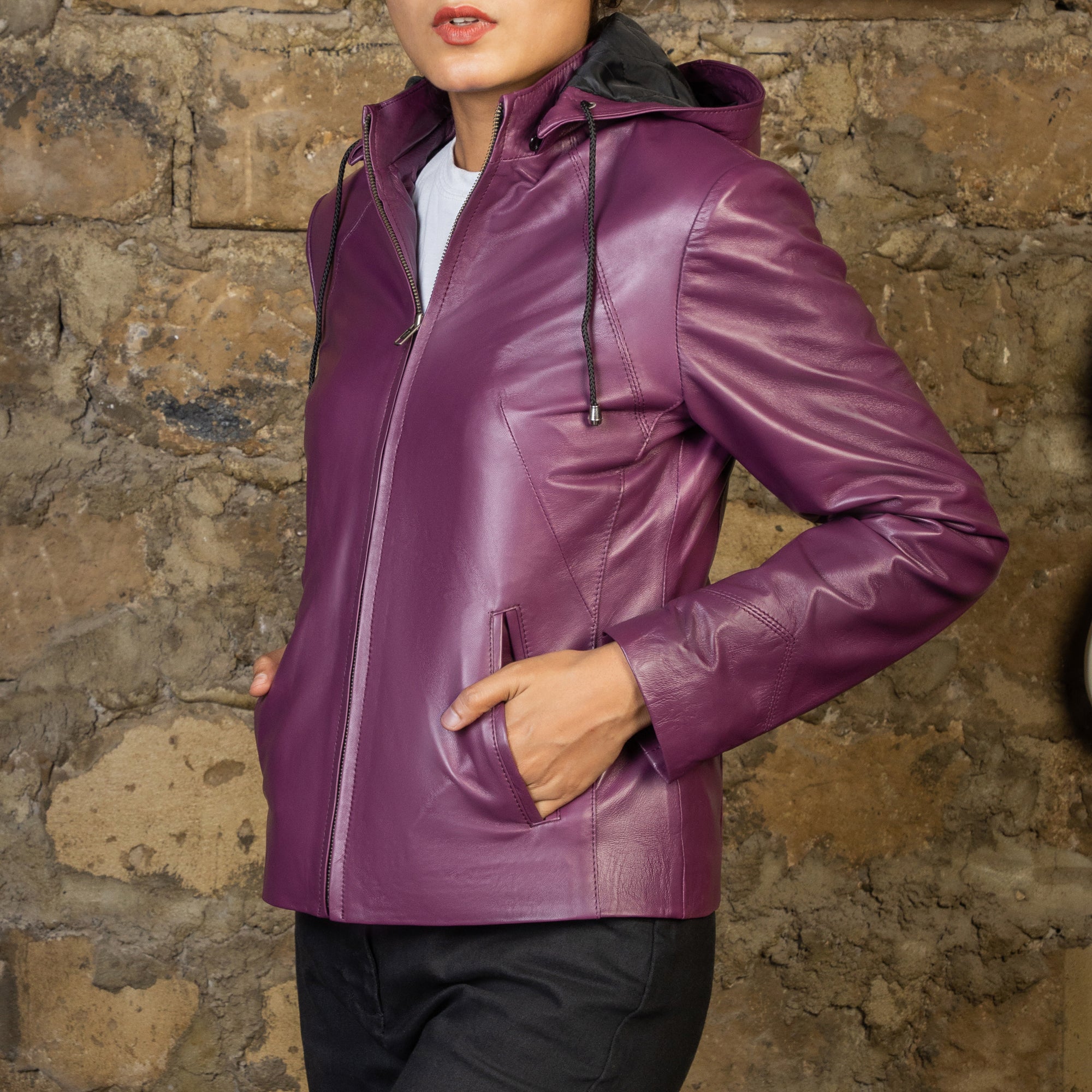 purple slim leather jacket by jild leather