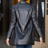 Back view of Women’s Real Leather 3/4 Car Coat for women

