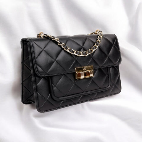 Flora Quilted Crossbody Leather Bag - Black