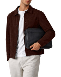 Suede Leather Button Up Relaxed Shirt