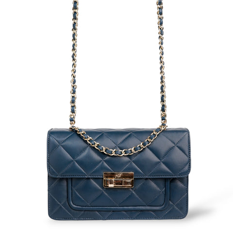 Flora Quilted Crossbody Leather Bag - Blue