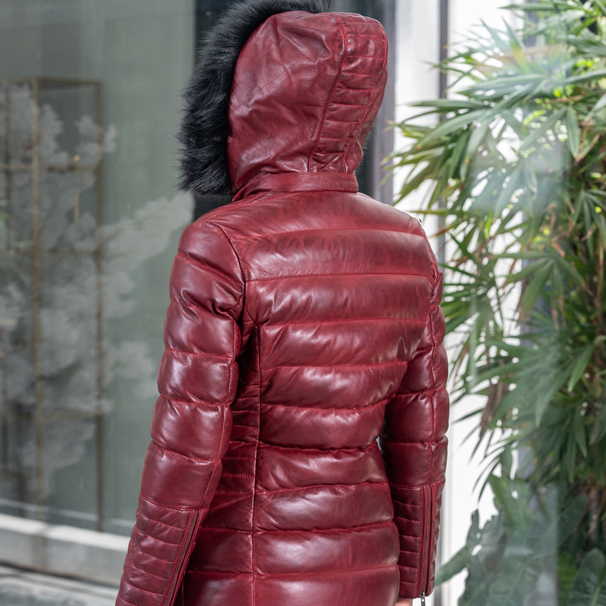 Women's Leather Puffer Jacket