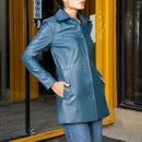 Women’s real leather coat with pockets – 3/4 length

