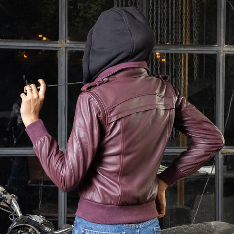 Womens Removable Hooded Leather Jacket