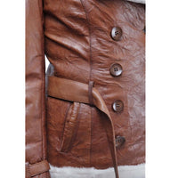 Women’s Tan Double Breasted Real Shearling Leather Jacket