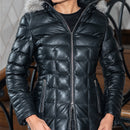 Women's Leather Puffer Jacket