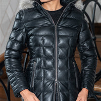 Women's Leather Puffer Jacket