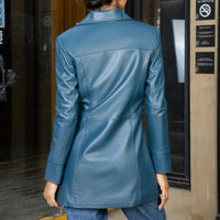 Back view of Women’s Real Leather 3/4 Car Coat for women

