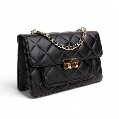 Flora Quilted Crossbody Leather Bag - Black