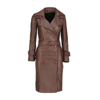 Women S Double Breasted Brown Leather Trench Coat