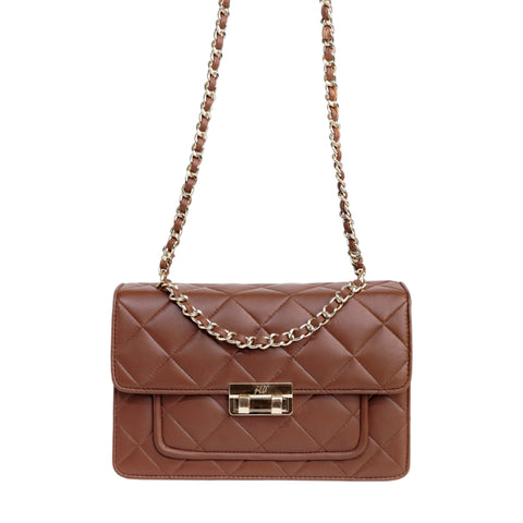 Flora Quilted Crossbody Leather Bag - Tan Brown