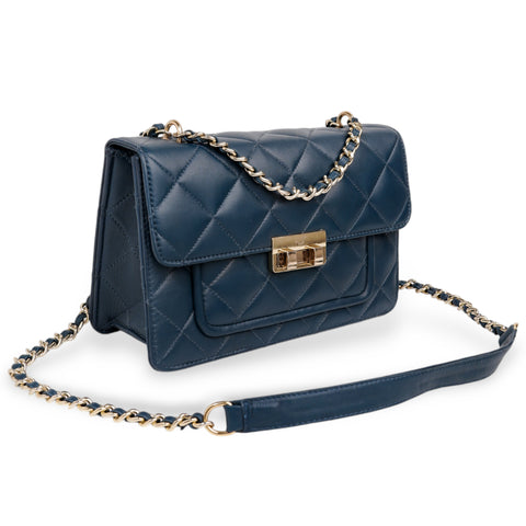 Flora Quilted Crossbody Leather Bag - Blue