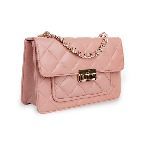 Flora Quilted Crossbody Leather Bag - Pink