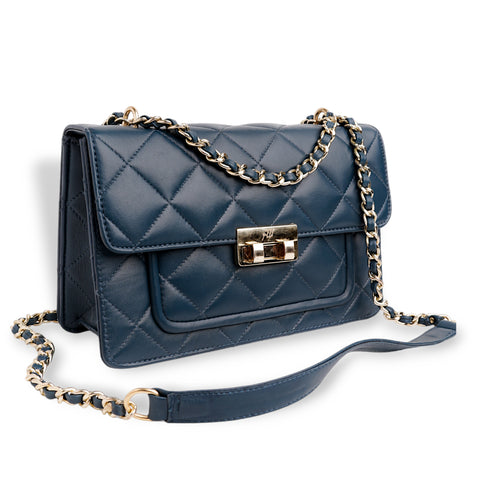 Flora Quilted Crossbody Leather Bag - Blue