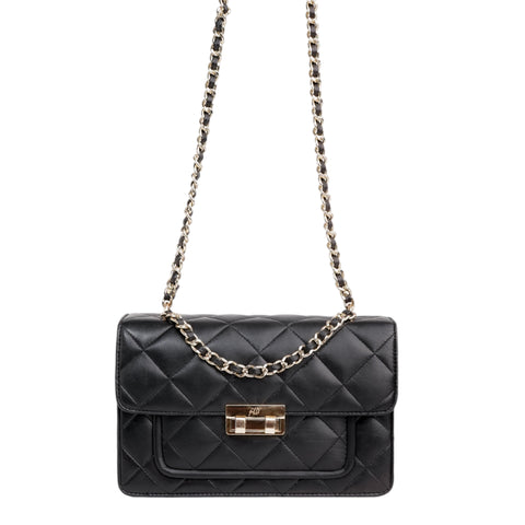 Flora Quilted Crossbody Leather Bag - Black