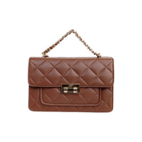 Flora Quilted Crossbody Leather Bag - Tan Brown
