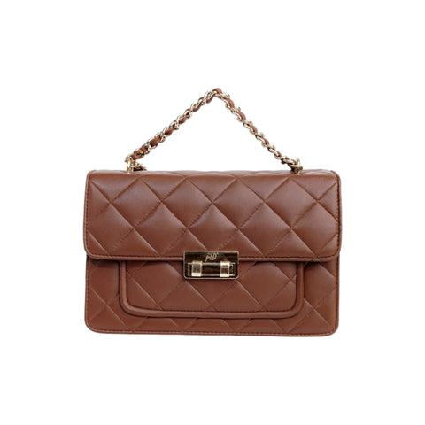 Flora Quilted Crossbody Leather Bag - Tan Brown