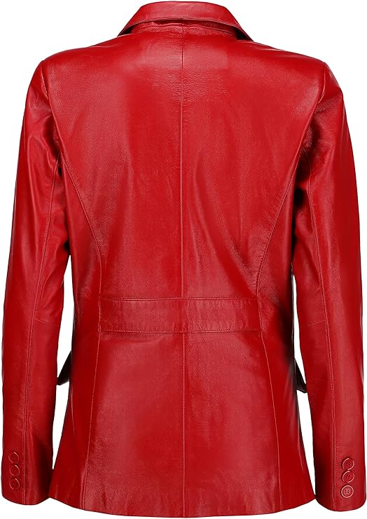 Women's Jild Classic Lambskin Red Leather Blazer Jackets