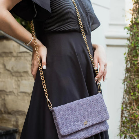 Woven Dreams Fold Over Cross Body Leather Clutch