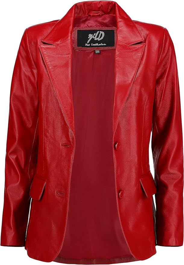 Jild Women's Jild Classic Lambskin Red Leather Blazer Jackets – Jildleather