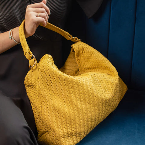 Handmade Woven Original Yellow Leather Bag
