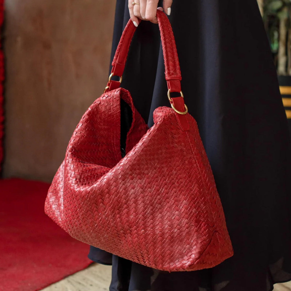 Handmade Woven Original Red Leather Bag