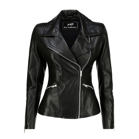 Womens Asymmetrical Biker Black Leather Jacket