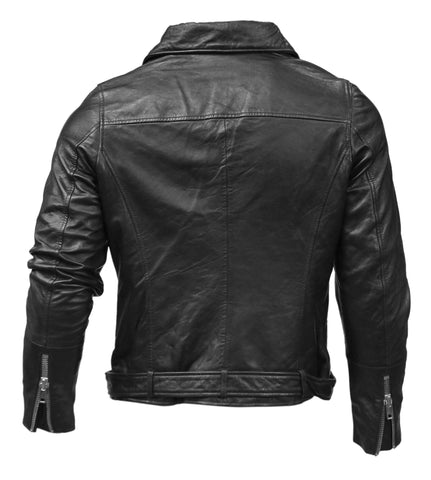 Mens Biker Police Black Leather Jacket