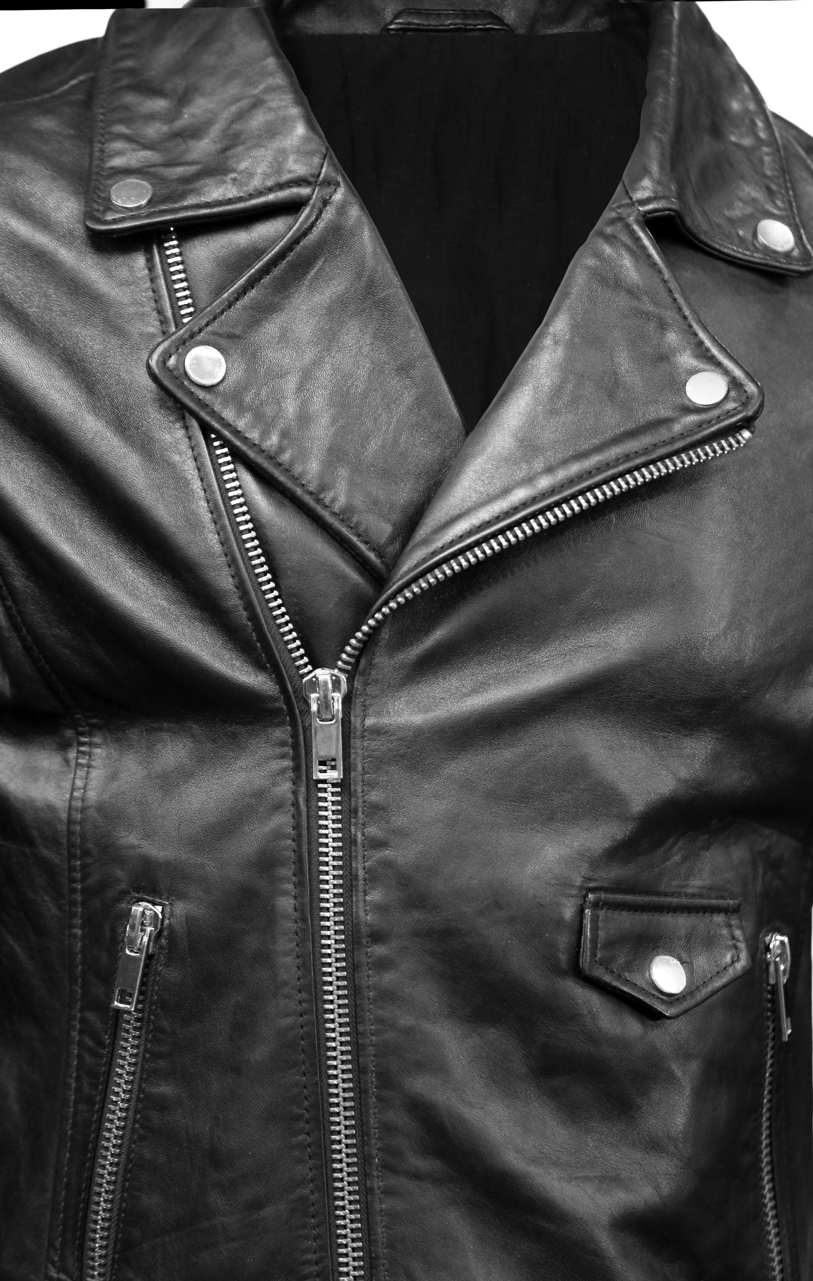 Mens Biker Police Black Leather Jacket