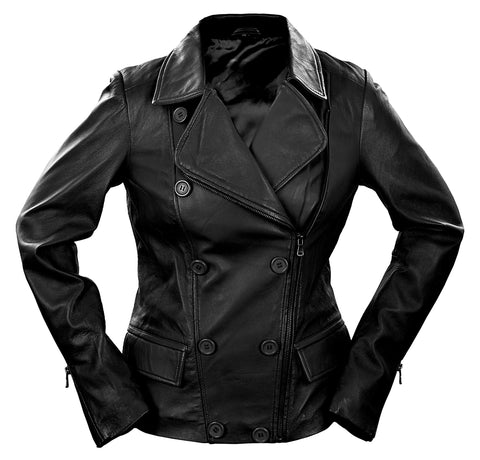 Womens Black Leather Biker Style Jacket