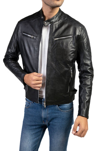 Alpha Mens Leather Jacket-Black