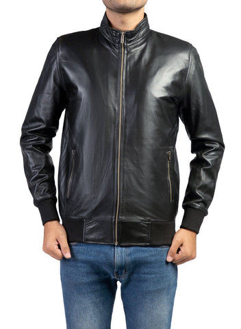 Bomber Black Mens Leather Jacket