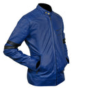 Blue Racing Biker Leather Jacket Black Stripes