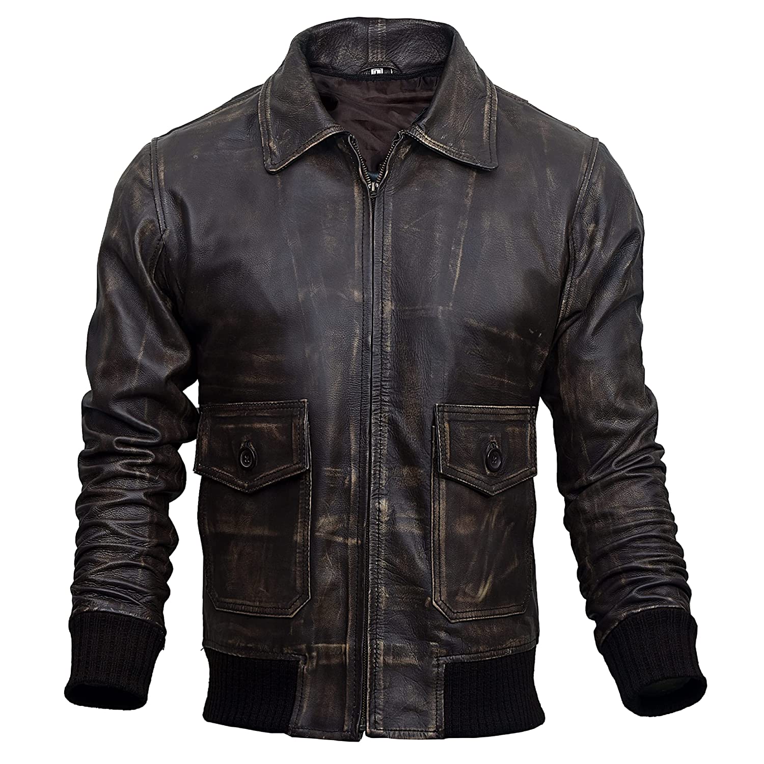 Mens Bomber Style Aviator Fur Collar Leather Jacket