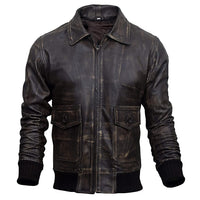 Mens Bomber Style Aviator Fur Collar Leather Jacket