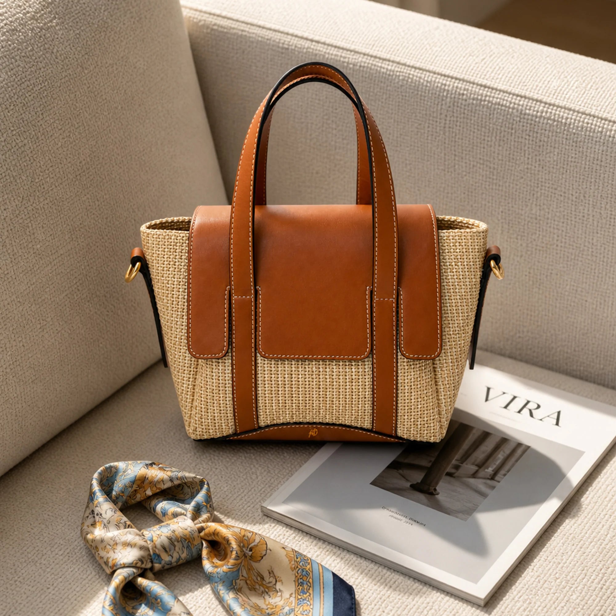 Jute Charm Flapover Bag