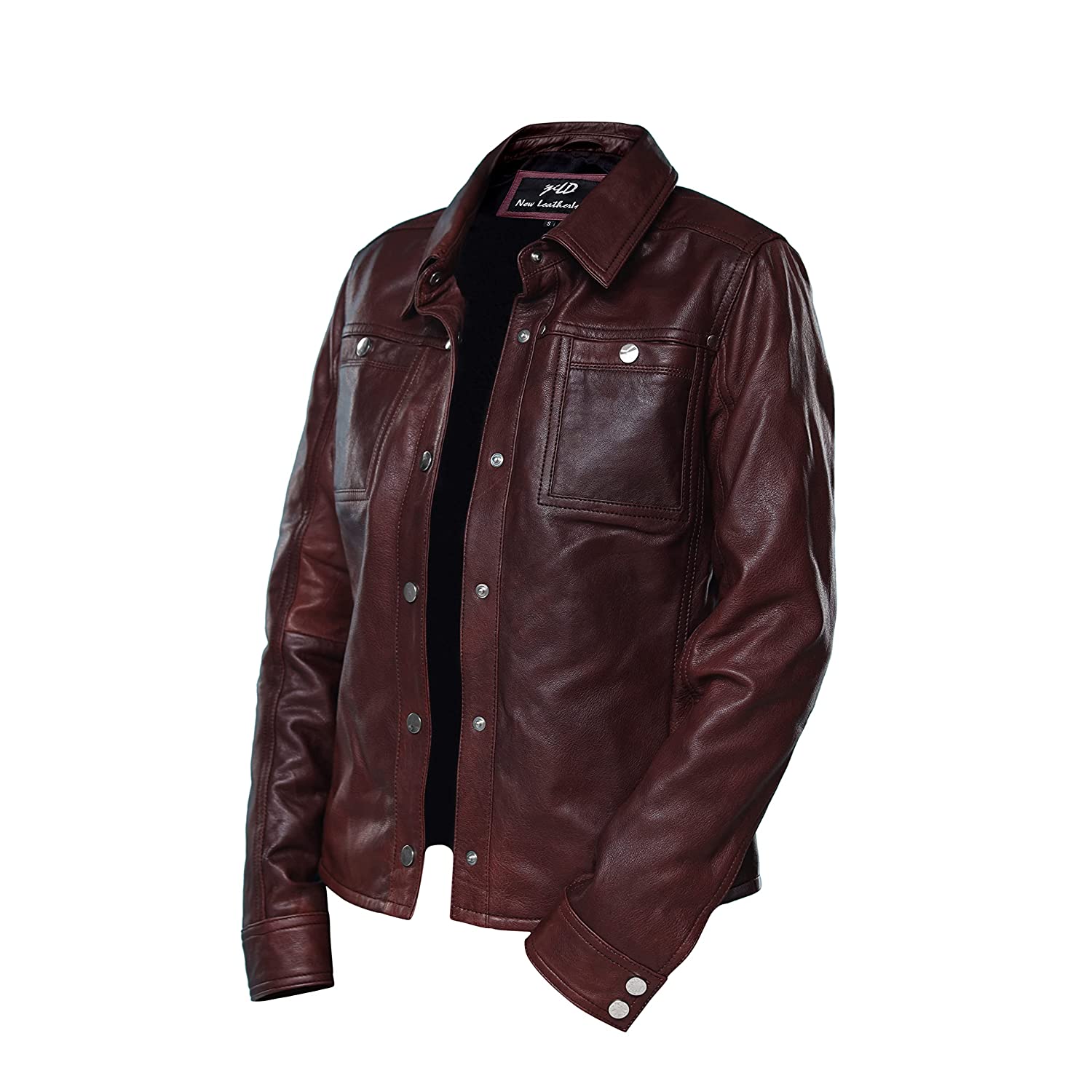Women's Maroon Shirt Style Leather Jacket