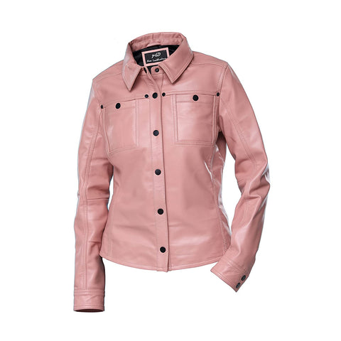 Womens Light Pink Shirt Style Leather Jacket