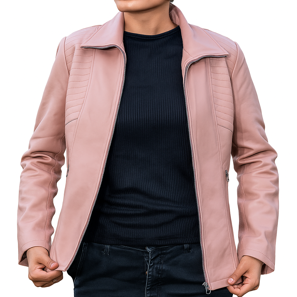 Women's Real Leather Zip Up Jacket - Classic Semi Fitted Lambskin Coat In Julia Red