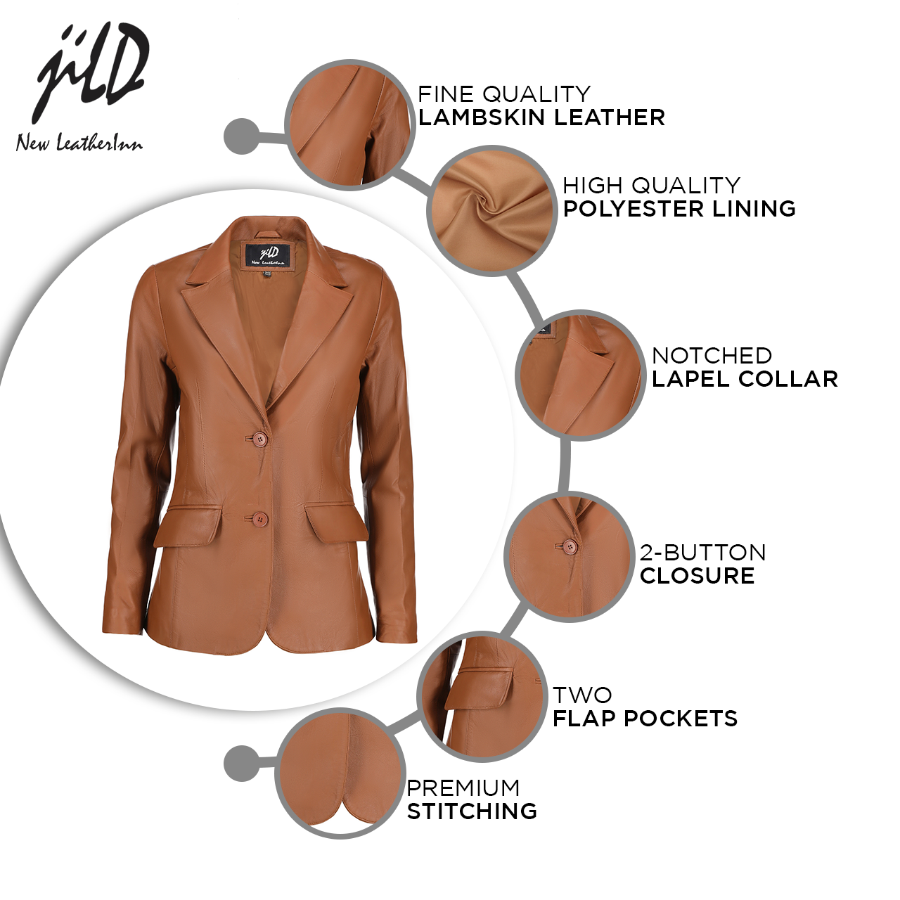 Jild Women's Jild Classic Lambskin Cognac Leather Blazer – Jildleather