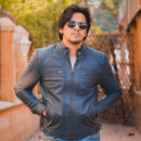 Mens Diamond Style Cafe Racer Blue Leather Jacket